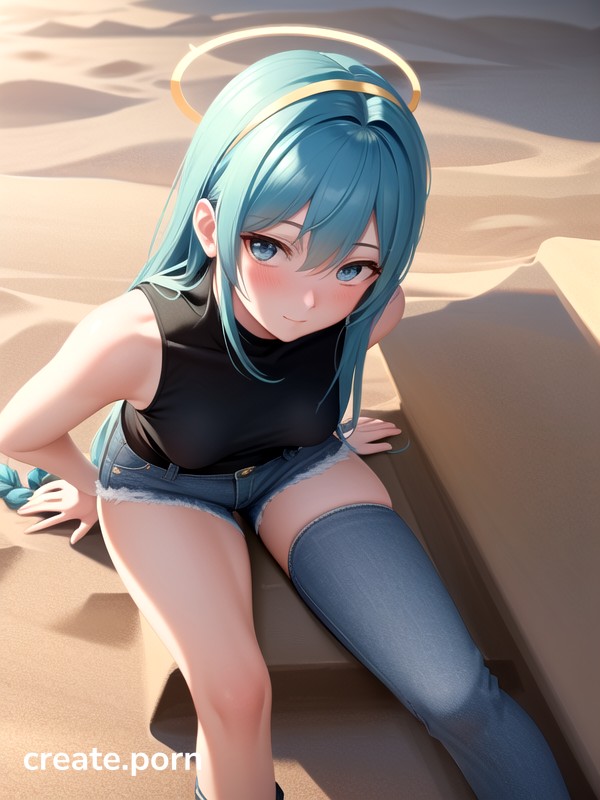 Mischievous Smiling While Blushing Blue Hair Standing Hentai AI Porn