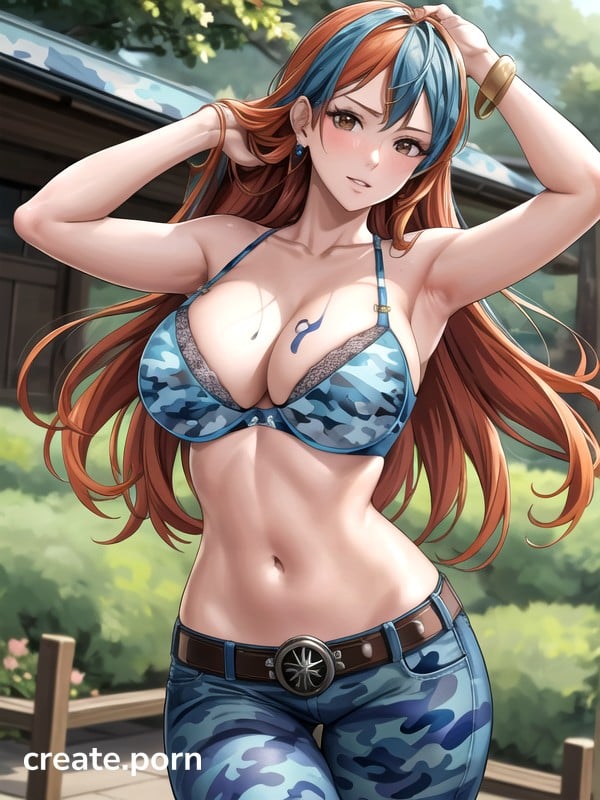 Large Breast Nami One Piece Blue Camo Bra AI Porn