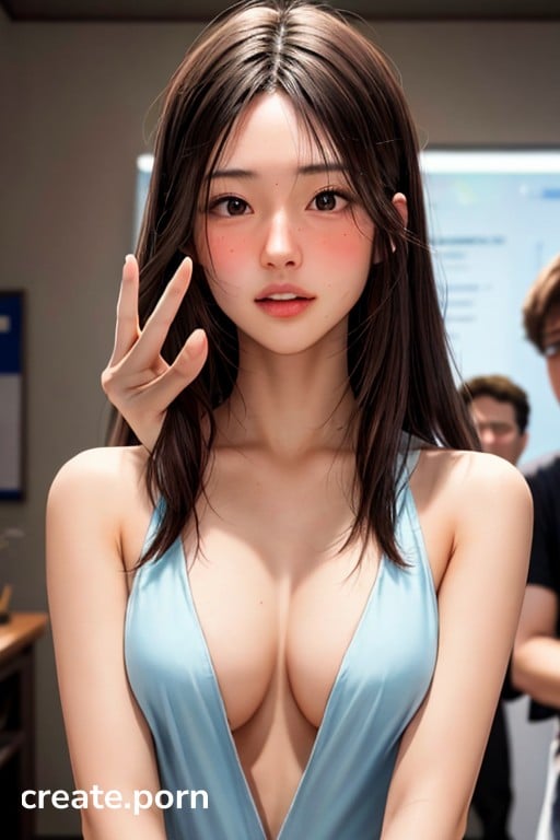 Embarrassed Bust Shot Ahegao Rolled Up Eyes Peace Sign Nude Ai Porn