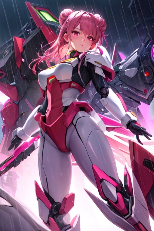 Wearing Pink And White Mecha Armour Looking At Viewer Pink Eyes Ai Porn