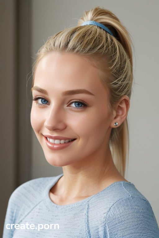 Happy Blonde Hair Blue Eyes AI Porn