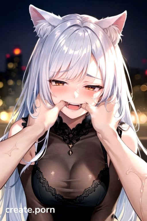 Mischievous Smiling While Blushing Red Eyes Cat Ears Ai Porn