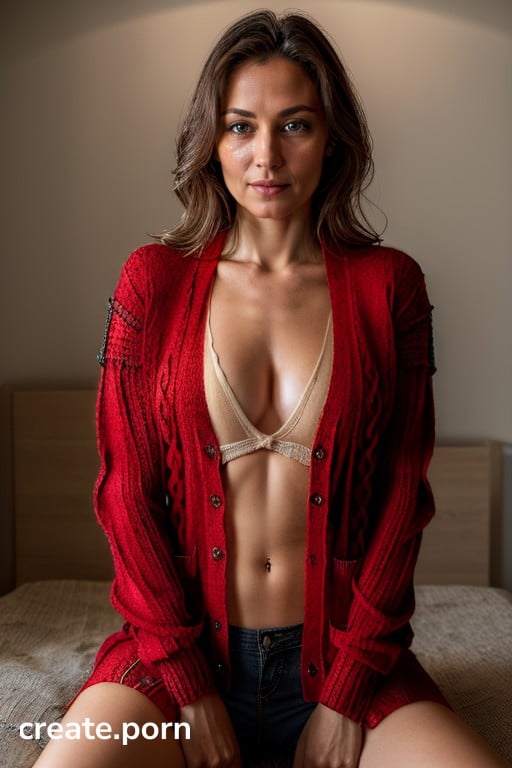 Creampie Red Knit Cardigan Scandinavian AI Porn