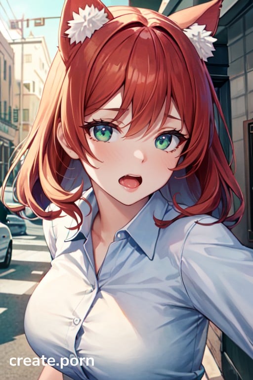 Red Hair Office Shirt Orgasm AI Porn