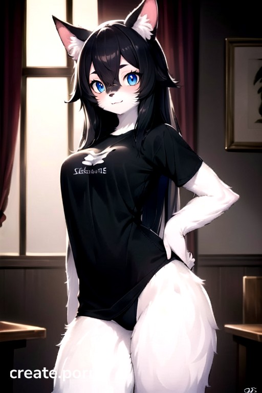 Black Hair Blue Eyes Standing AI Porn