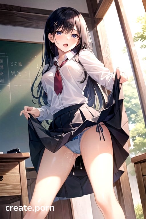 Black Hair Skirt Lifting Skirt Hentai AI Porn