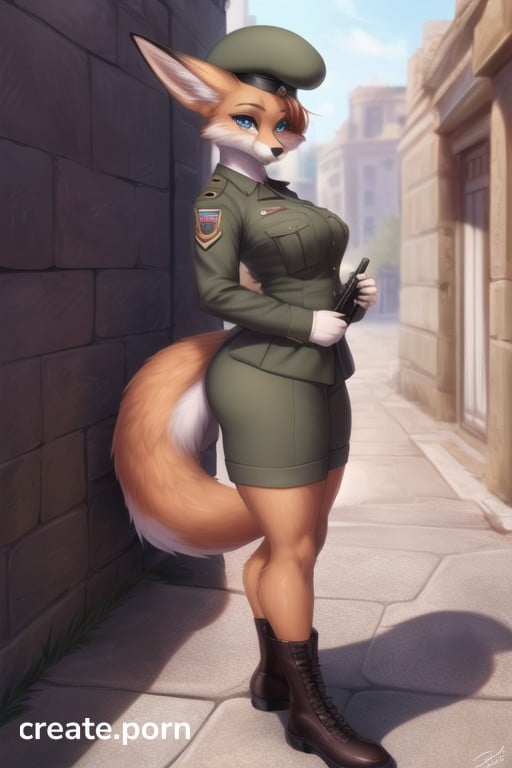 Blue Eyes Fox Beret AI Porn