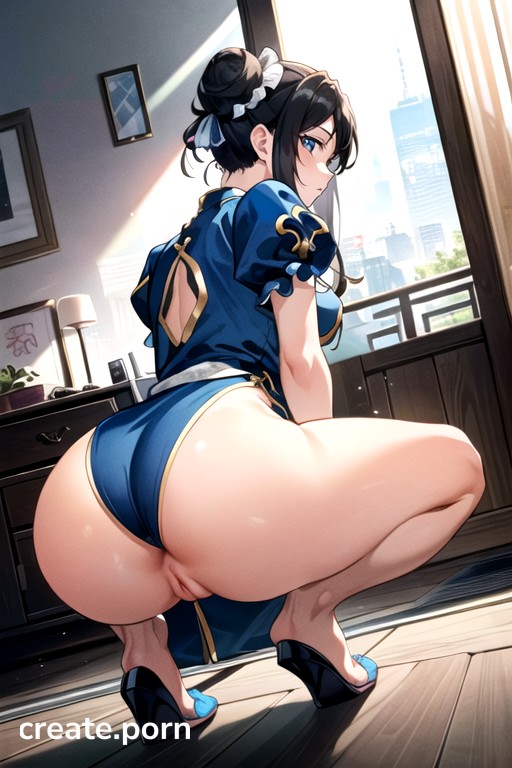 Agachamento Chun Li Street Fighter Spreading Ass Hentai Ia Pornografia