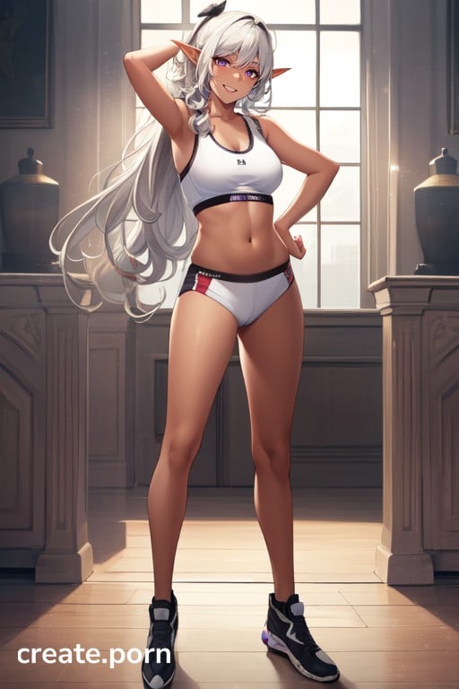 Elf Ears Ash White Hair Dark Brown Skinsmall Breast Ai Porn