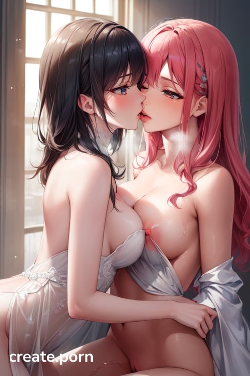 Waist Shot Girls Kissing Wedding Dress Hentai AI Porn