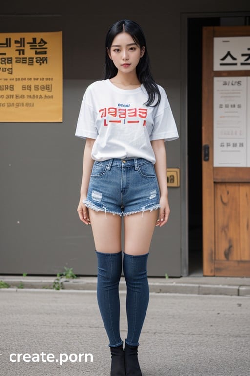 Thigh High Socks Korean Oversized T Shirt Hentai Ai Porn