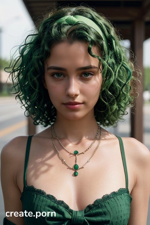 Necklace Curly Green Hair Hentai AI Porn