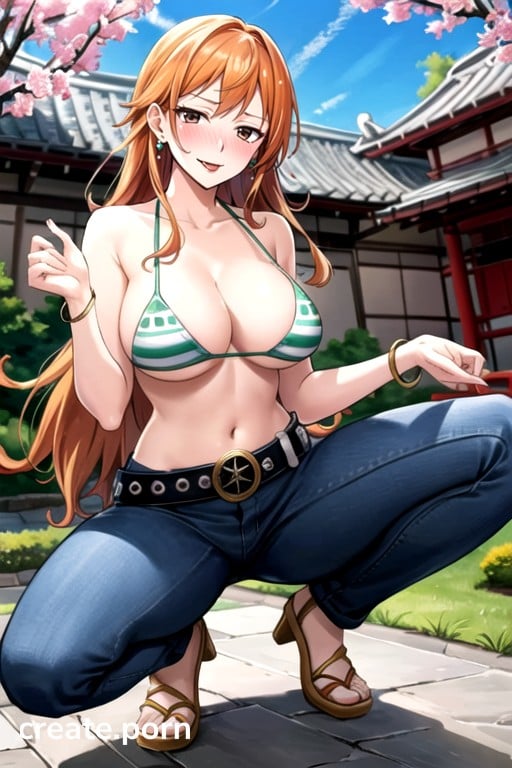 Mischievous Smiling While Blushing Bottom Up Nsfw Nami One Piece