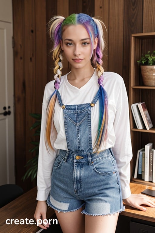 Straight Jean Shorts Multi Colored Hair Ai Porn