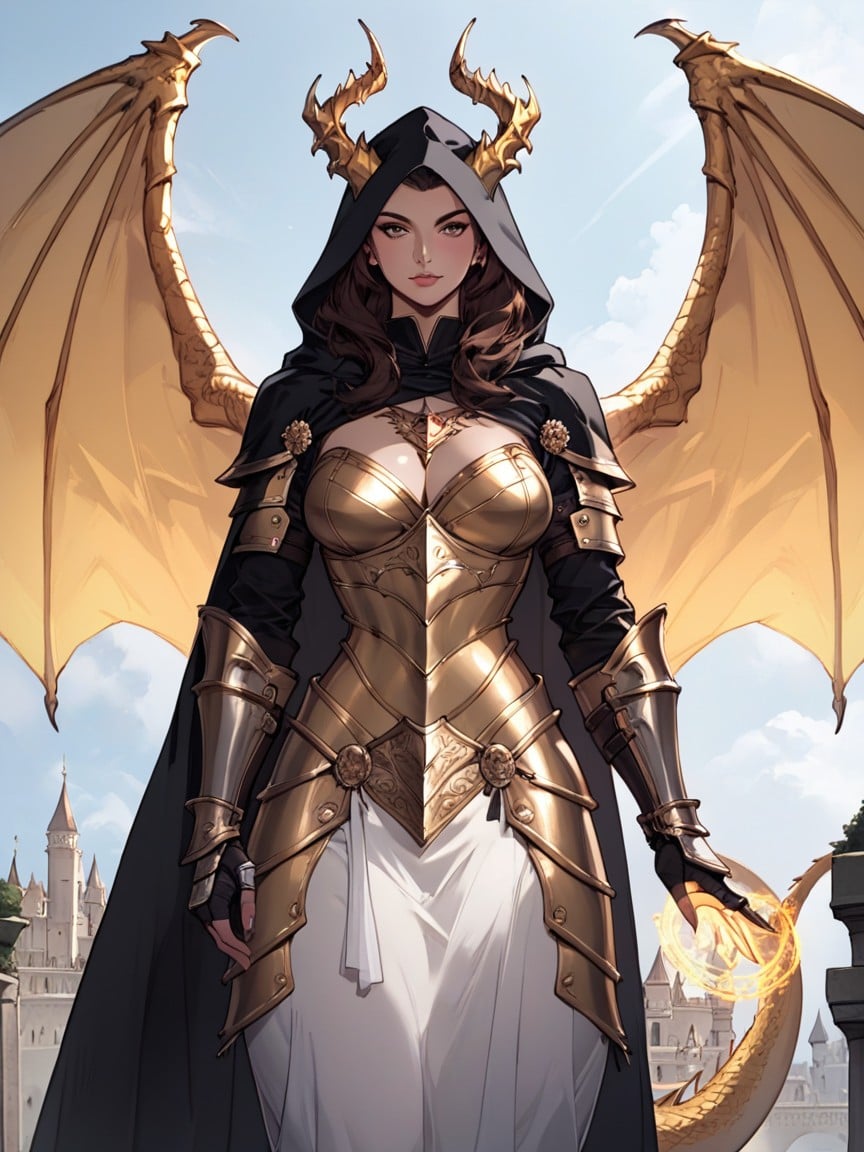 Armor Big Golden Dragon Wings Armored Trousers Hentai AI Porn