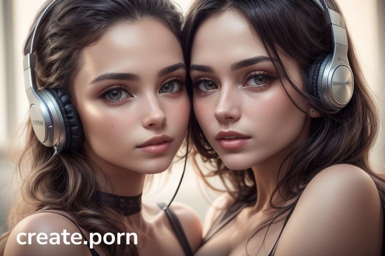 Two Girls Hugging Full Body Headphones Hentai AI Porn