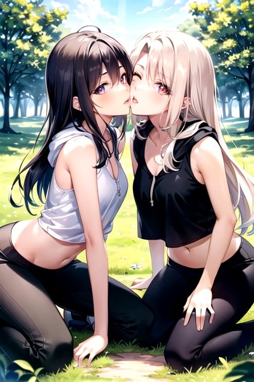 Glowing Eyes Girls Kissing Looking At Viewer Ai Porn