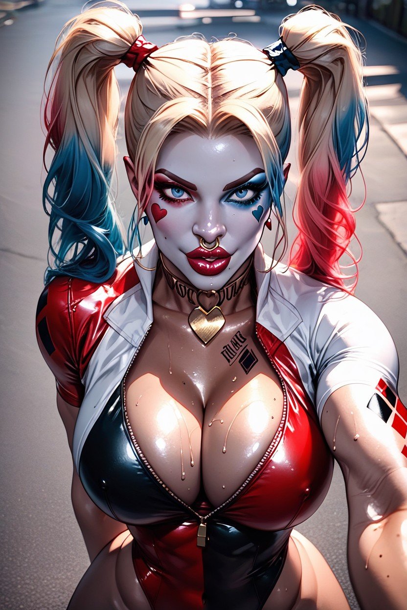 Oiled Skin Harley Quinn Form Fitting Clothes AI Porn