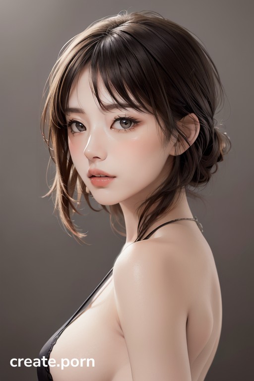 Sideboob Bangs Simple Background AI Porn