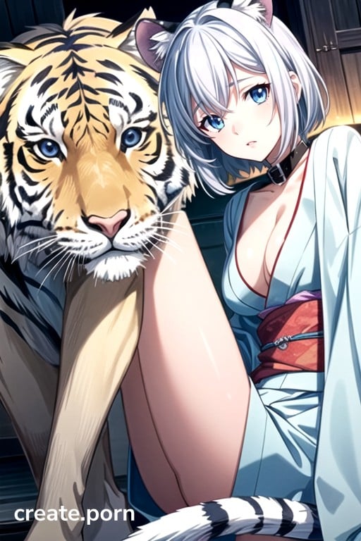 Tiger Tail White Hair Metal Collar Hentai Ai Porn