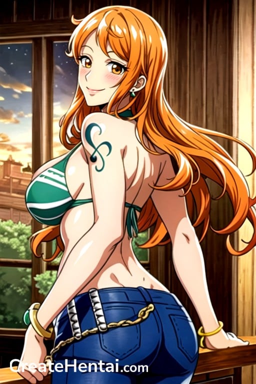 Medium Ass Nami One Piece Mischievous Smiling While Blushing AI Porn