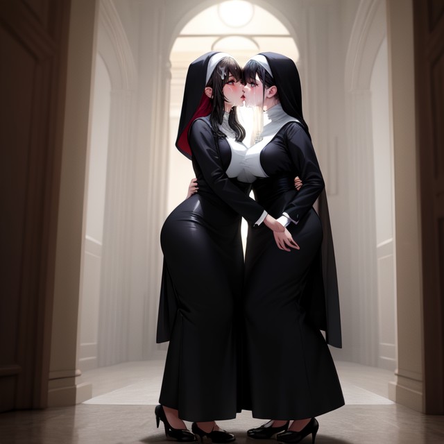 Girls Kissing Ultra Detailed Nun AI Porn