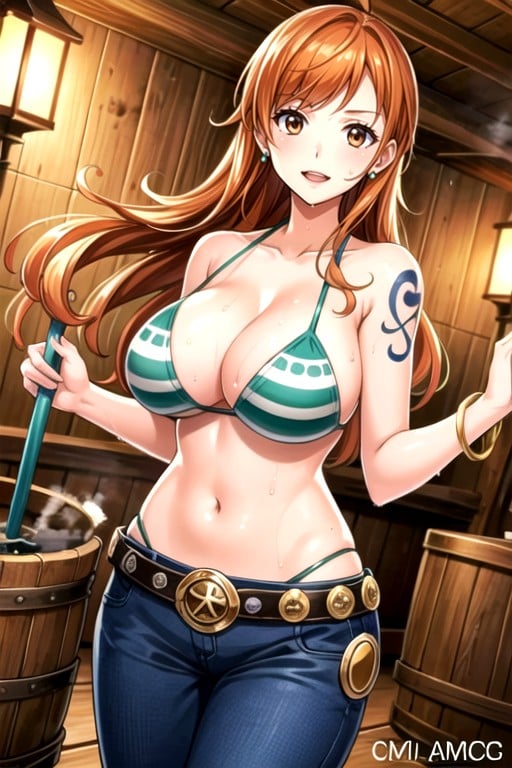 Sweaty Nami One Piece Sauna AI Porn