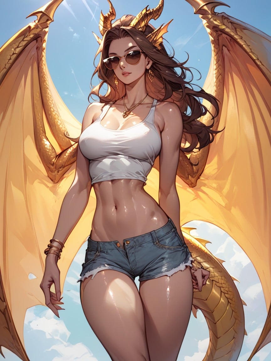 Long Length Brunette Big Golden Dragon Wings Ai Porn