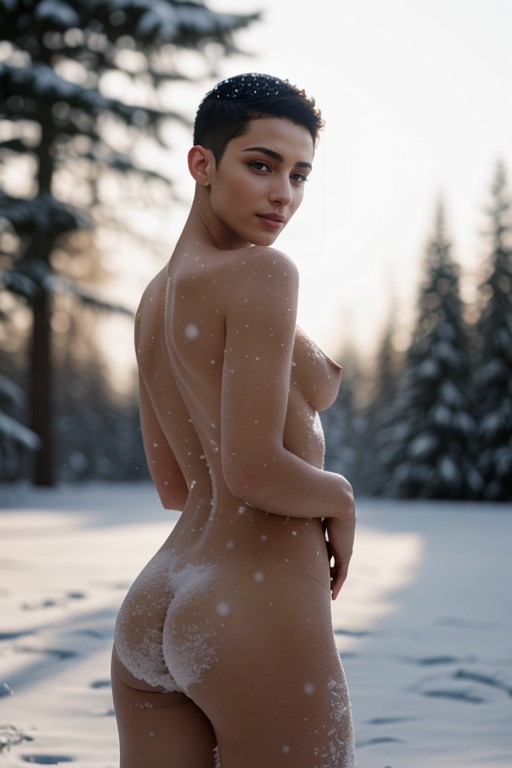 Snowing Naked Buzzcut AI Porn