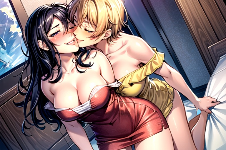 Mischievous Smiling While Blushing Girls Kissing Off Shoulder Ai Porn