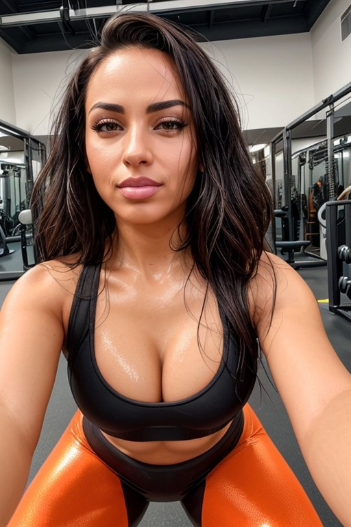 Black Hair Orange Sports Bra Wide Hips Ai Porn