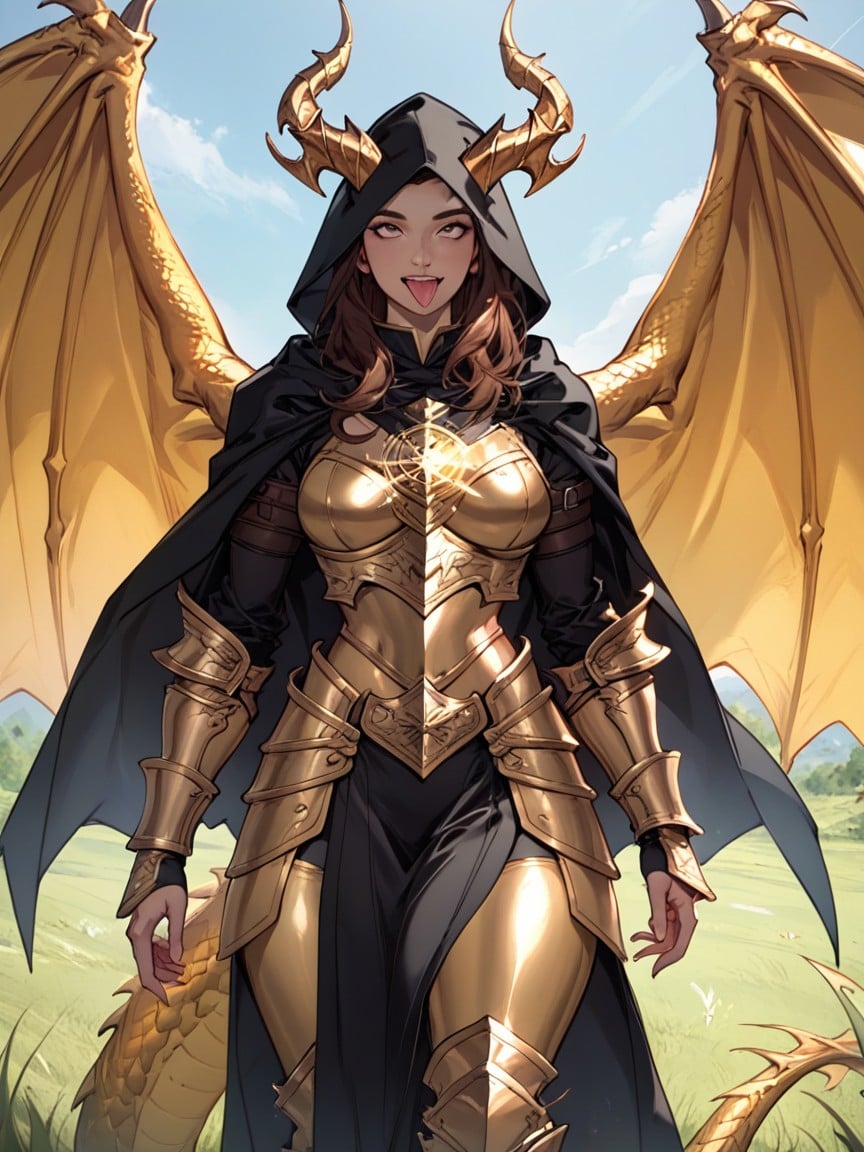 Golden Dragon Girl Armored Trousers Doing Magic AI Porn