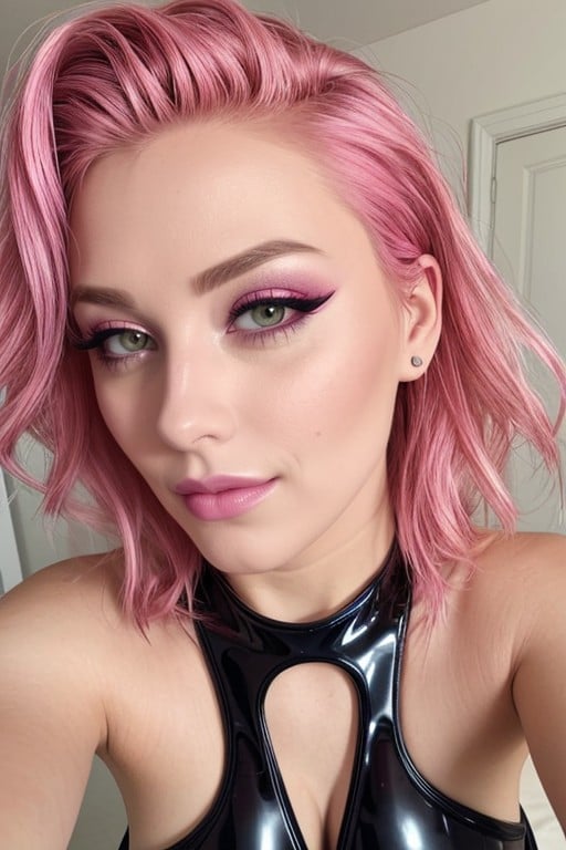 Selfie Pink Hair Latex Leggings AI Porn