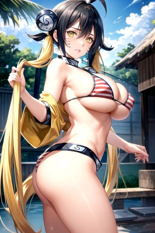 Sexy Jutsu Naruto Large Rounded Breasts Stars And Stripes Bikini