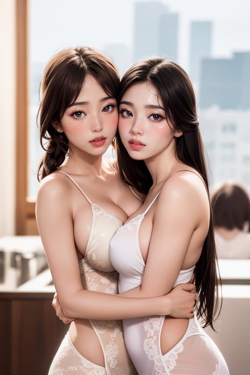 Full Body Two Girls Hugging Natural Breast AI Porn