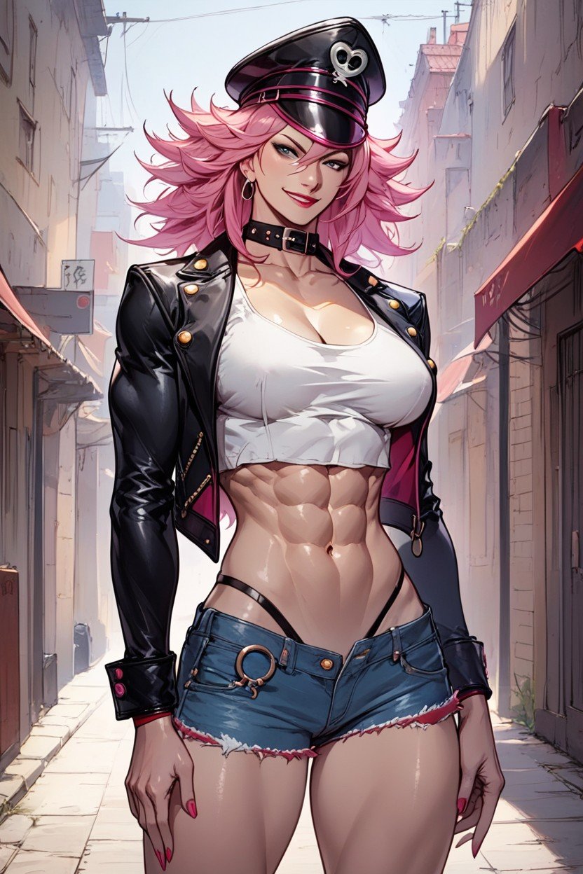 Black Jacket Pink Hair Poison Street Fighter Hat Ai Porn