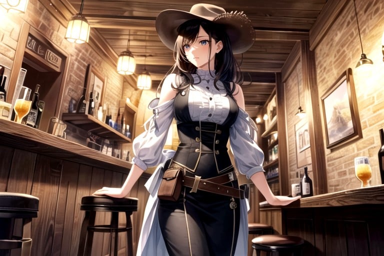 Bar Wild West Sheriff Wind In Hair AI Porn