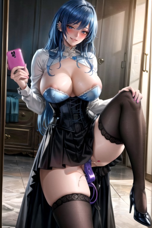 Goth Mischievous Smiling While Blushing Dildo Insertion Ai Porn