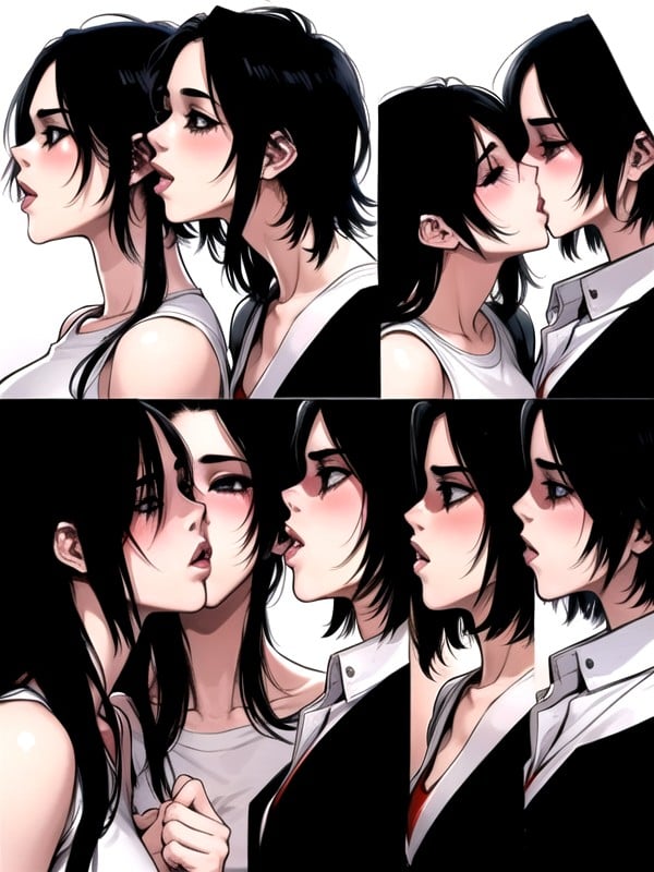 Eyes Closed, Lesbian Kissing, Manga In Color Hentai AI Porn