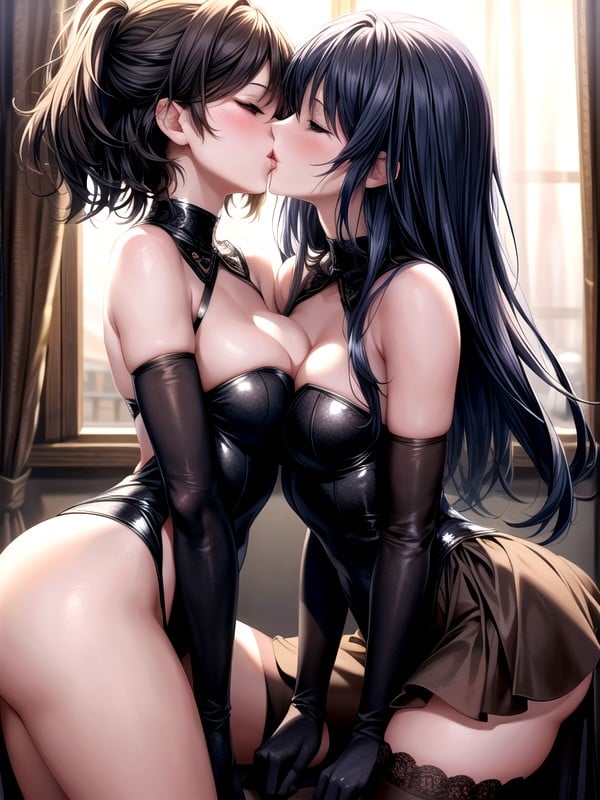 Eyes Closed, Lesbian Kissing, Wallpaper AI Porn