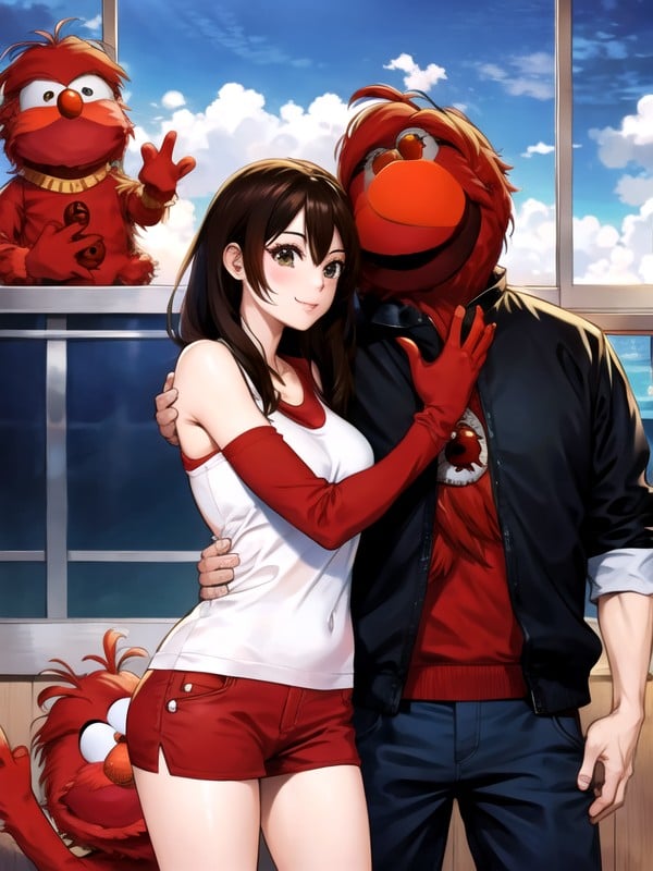 Girl Hugging Elmo, Manga In Color, Muppet Hentai AI Porn