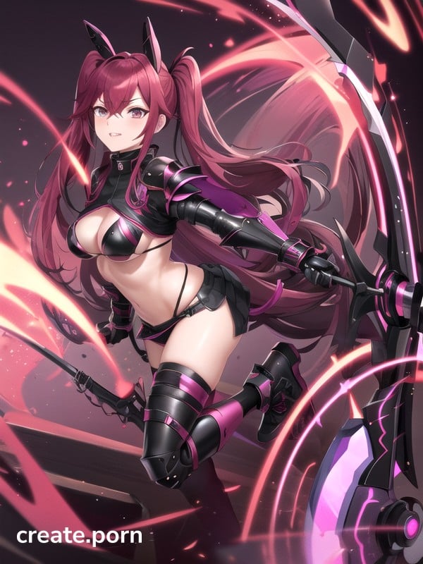 600px x 800px - Skin Tight Leather Bikini Armor With A Skirta Black And Red Flaming Scythe  Pink And Purple