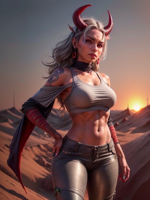 Slim Yet Fit Body, Horns, Sunset AI Porn