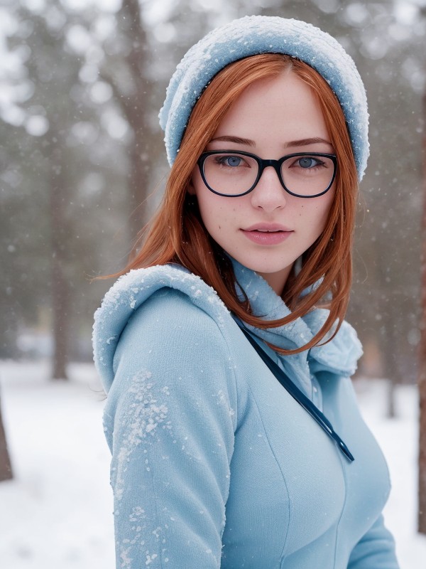 Blue Glasses Porn - Snow, Light Blue Hair, Glasses AI Porn