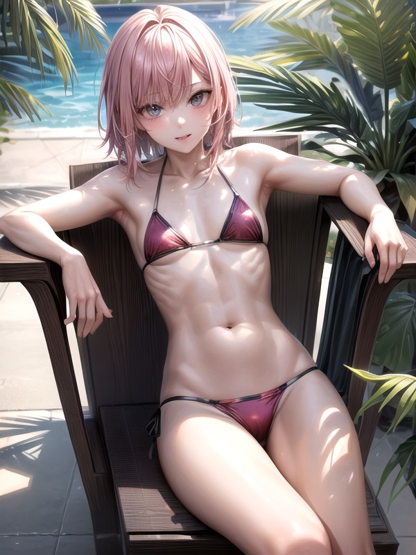 Black Girl Pink Bikini - Cute, Bobcut, Pink Hair AI Porn