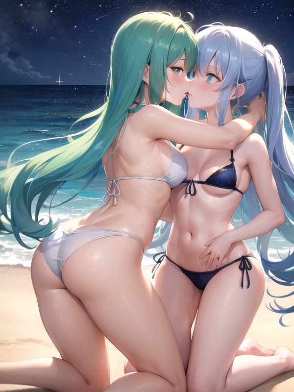 Anime Jellyfish Porn - 2 People, Girls Kissing, Luminous Jellyfish Floating Nearby Providing A  Gentle Glow AI Porn