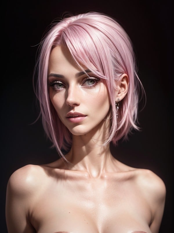 Anorexic Babe - Skinny Anorexic Girl With Pink Hair And Porn Star Makeup AI Porn