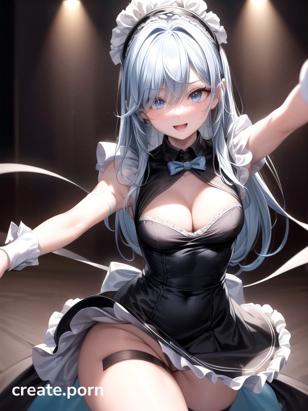 Black Haired Maid Porn - Black And White French Maid Dress, French Maid, Light Blue Hair AI Porn