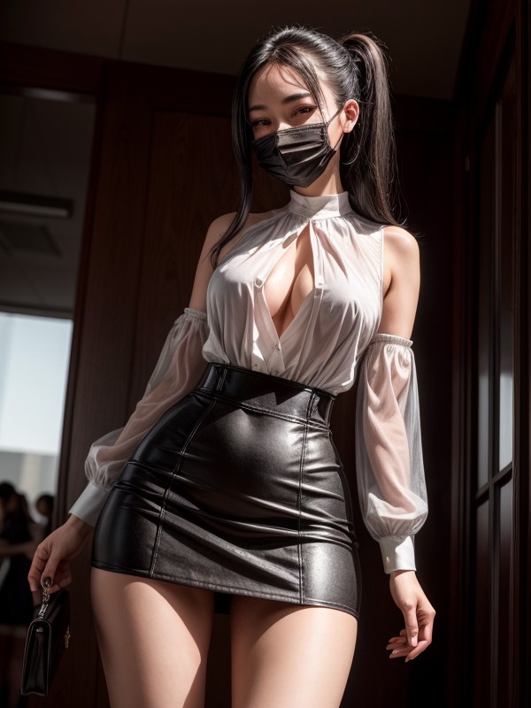 Black Miniskirt Porn - Full Body View, Thigh Gap, Office Outfit White Blouse And Black Skirt AI  Porn