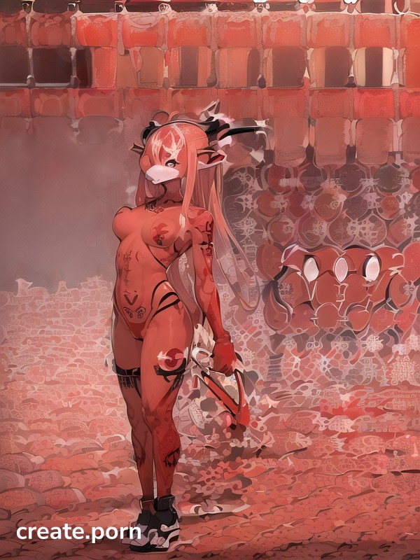 Spreading Own Vagina, Red Tattoo, Detailed Muscle Hentai AI Porn